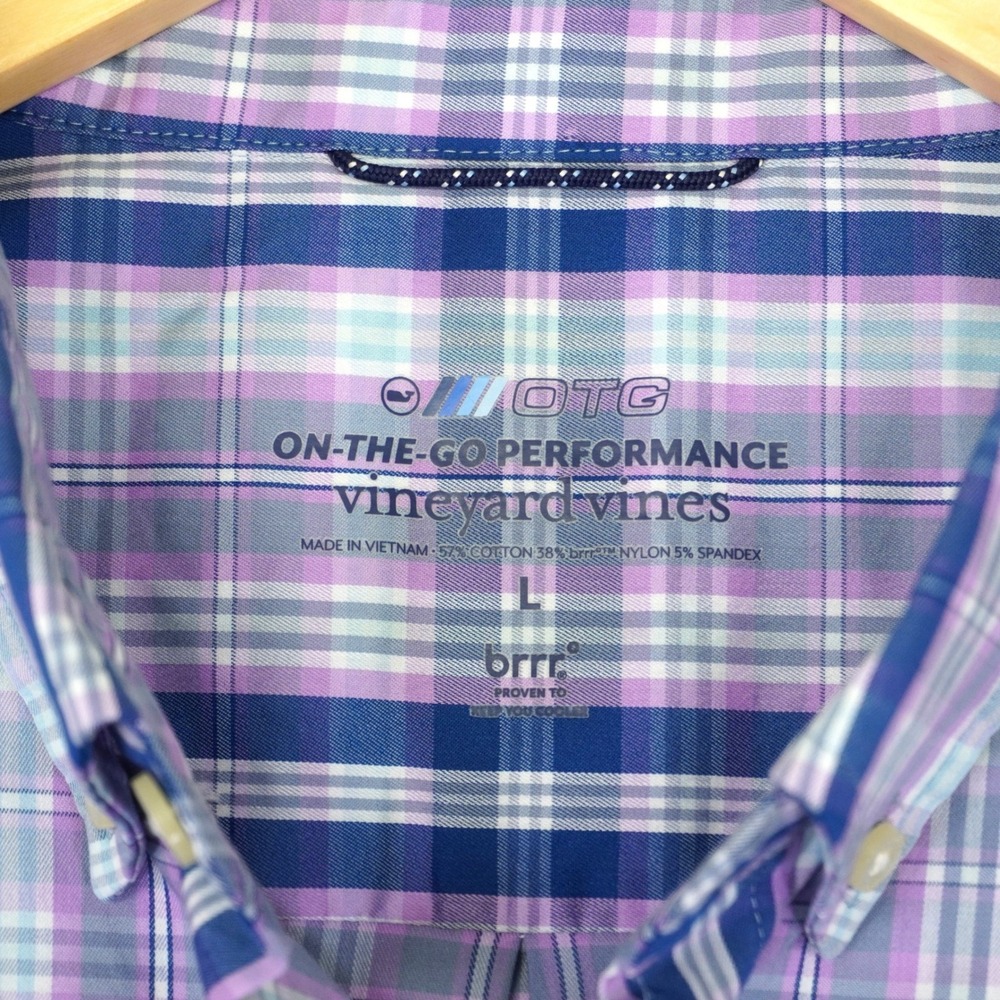 Vineyard Vines OTG Button Down Shirt Mens Large Purple Plaid Performance Brrr - Picture 4 of 11